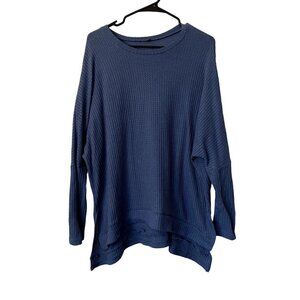 Eggshell blue waffle knit long sleeved crewneck sweater tunic top